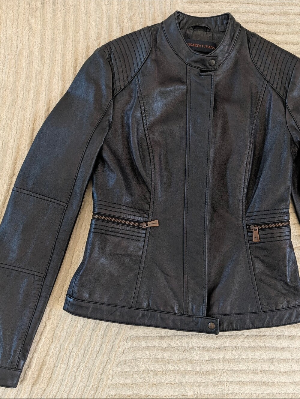 Trussardi Black Leather Biker Jacket